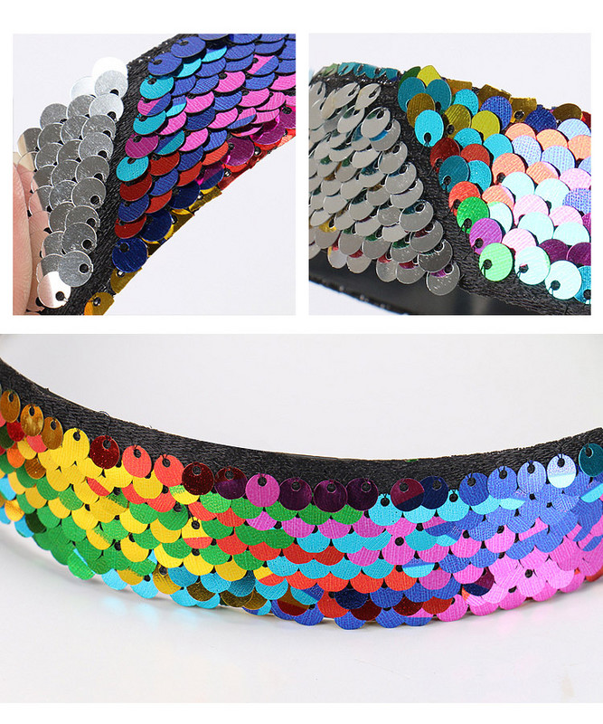 Nové európske a americké obojstranné flitrované 2,5 cm morská panna vlásenka čelenka vlasová páska roztomilé dievčenské vlasové doplnky