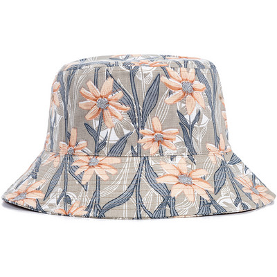 Pălării de găleată la modă nouă, șapcă de vară cu imprimare cu flori de bumbac, pentru femei, îmbrăcăminte de stradă în aer liber, pălărie de soare, șapcă Panama pentru femei