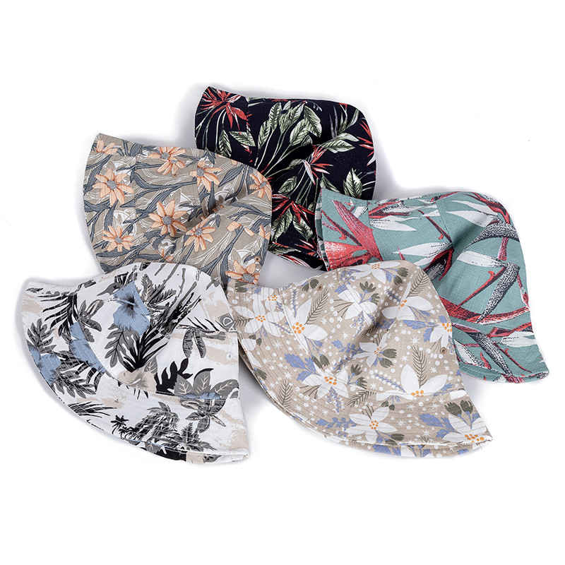 Pălării de găleată la modă nouă, șapcă de vară cu imprimare cu flori de bumbac, pentru femei, îmbrăcăminte de stradă în aer liber, pălărie de soare, șapcă Panama pentru femei