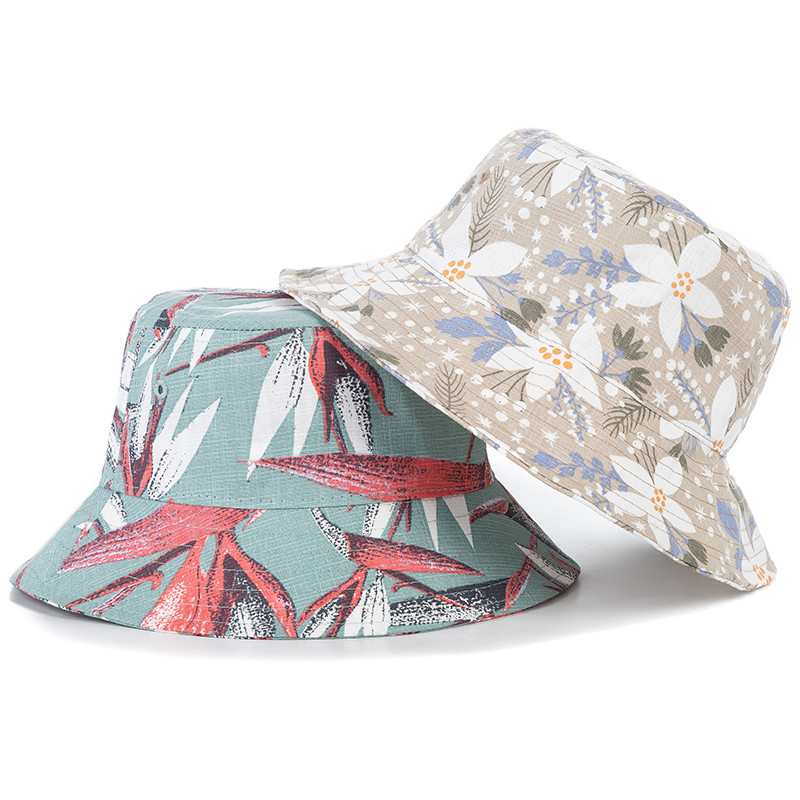 Pălării de găleată la modă nouă, șapcă de vară cu imprimare cu flori de bumbac, pentru femei, îmbrăcăminte de stradă în aer liber, pălărie de soare, șapcă Panama pentru femei