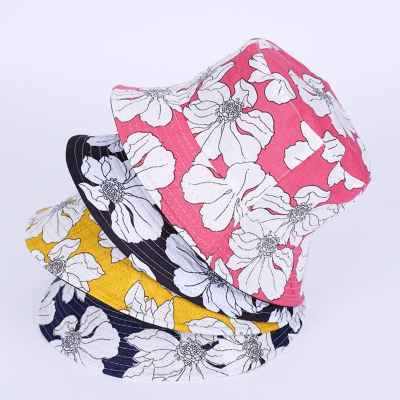 Moterys Vyrai Etninis stilius Gėlių raštas Medvilninė kepurė, dvipusis apsauginis kremas nuo saulės Atostogos Panamos žvejo kepuraitė