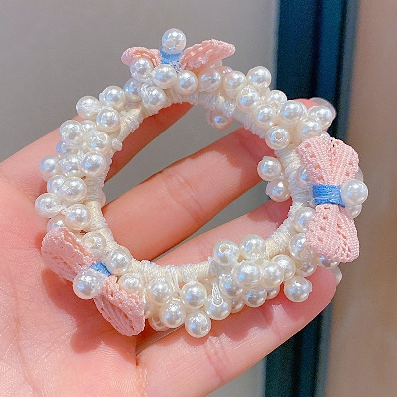 1 buc. fundă de perle proaspete fete copii benzi de păr elastice pentru copii legături de păr prințesă drăguț accesorii de păr pentru bebeluși