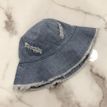 Fashion Washed Denim Dome Top Καπέλα για τον ήλιο Panama Γυναικεία καπέλα φαρδύ γείσο Αναδιπλούμενο καπέλο εξωτερικού χώρου ταξιδιού Αντι-UV Καπέλα παραλίας Καπό