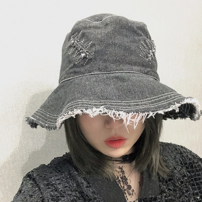 Fashion Washed Denim Dome Top Καπέλα για τον ήλιο Panama Γυναικεία καπέλα φαρδύ γείσο Αναδιπλούμενο καπέλο εξωτερικού χώρου ταξιδιού Αντι-UV Καπέλα παραλίας Καπό