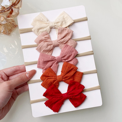 5 ks/sada detských bavlnených ľanových mašličiek, čeleniek pre dievčatá, novorodencov, nylonových elastických vlasových pásikov, batoľacích vlasov, pokrývok hlavy, detských doplnkov