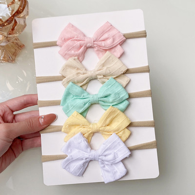 5 ks/sada detských bavlnených ľanových mašličiek, čeleniek pre dievčatá, novorodencov, nylonových elastických vlasových pásikov, batoľacích vlasov, pokrývok hlavy, detských doplnkov