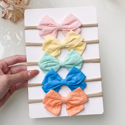 5 ks/sada detských bavlnených ľanových mašličiek, čeleniek pre dievčatá, novorodencov, nylonových elastických vlasových pásikov, batoľacích vlasov, pokrývok hlavy, detských doplnkov