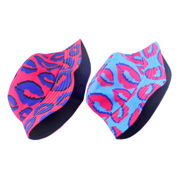 Winfox New Fashion Pink Blue Chapeau Gorro Lips Print Lips Καπέλα με κάδο αναστρέψιμα Καπέλα ψαρέματος Γυναικεία Γυναικεία