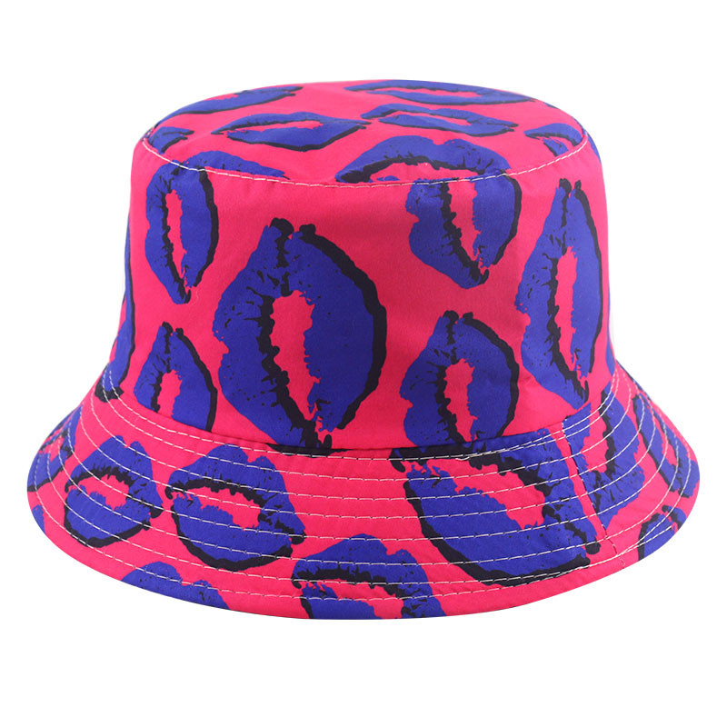 Winfox Új divat Rózsaszín Kék Chapeau Gorro Lips Print Lips Print Vödörsapkák Megfordítható horgászsapkák Női Hölgyek
