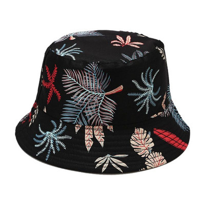 Unisex šešir s otisnutim morskim biljkama, dvostrana ribarska kapa sa šarenim lišćem i cvjetnim uzorkom Harajuku širokog oboda