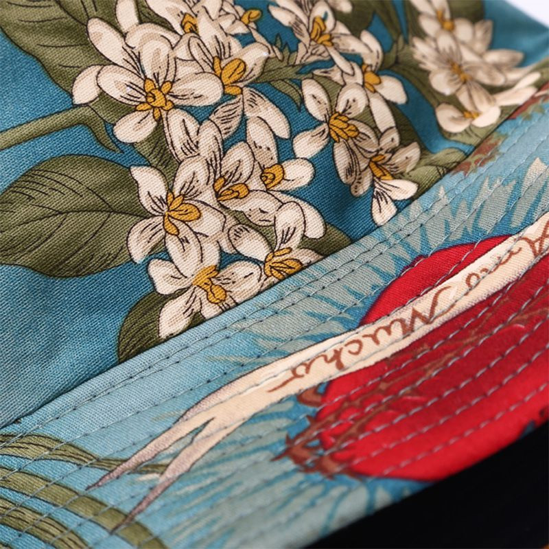 Unisex šešir s otisnutim morskim biljkama, dvostrana ribarska kapa sa šarenim lišćem i cvjetnim uzorkom Harajuku širokog oboda