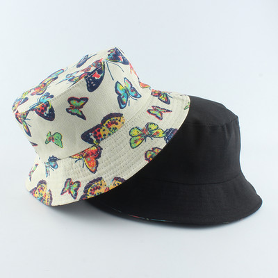 Nova modna ženska kapa s otisnutim leptirima, reverzibilni ribarski šešir, panama, kapa s kantom, ležerna kapa za sunčanje na otvorenom, ležerna kapa gorros