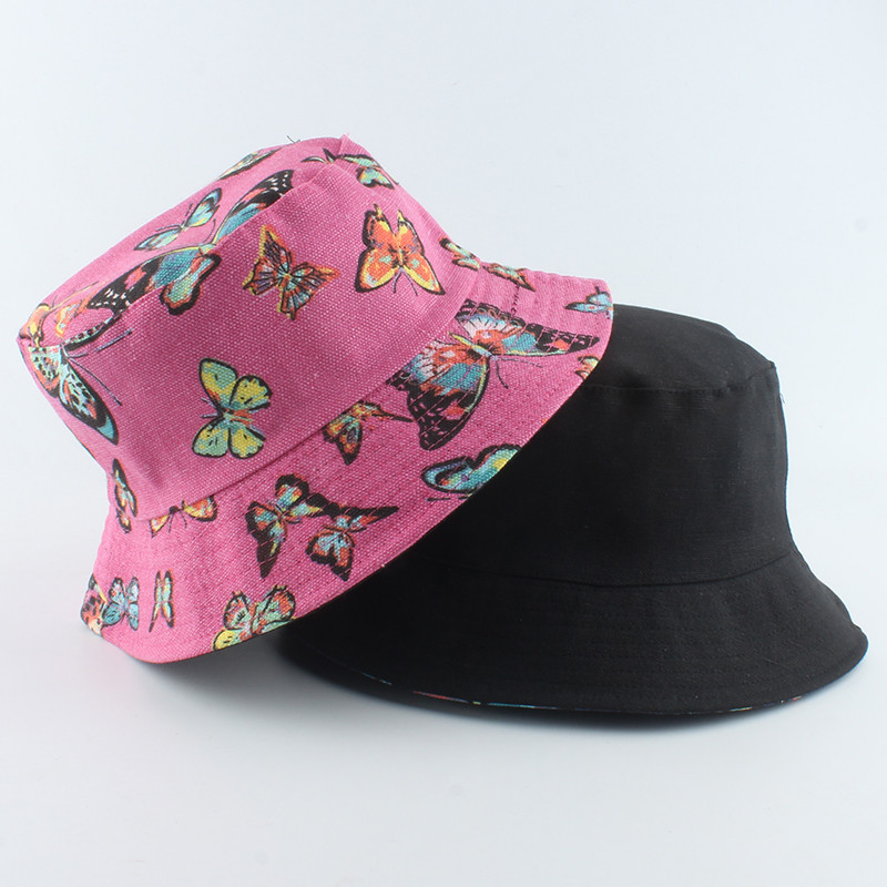 Nova modna ženska kapa s otisnutim leptirima, reverzibilni ribarski šešir, panama, kapa s kantom, ležerna kapa za sunčanje na otvorenom, ležerna kapa gorros