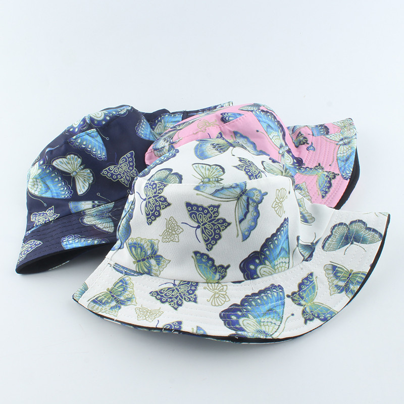 New Fashion Vintage Butterfly Print Pălării de găleată pentru femei Panama Vară Pălărie de pescuit reversibilă Hip Hop Bucket Cap Chapeau Femme