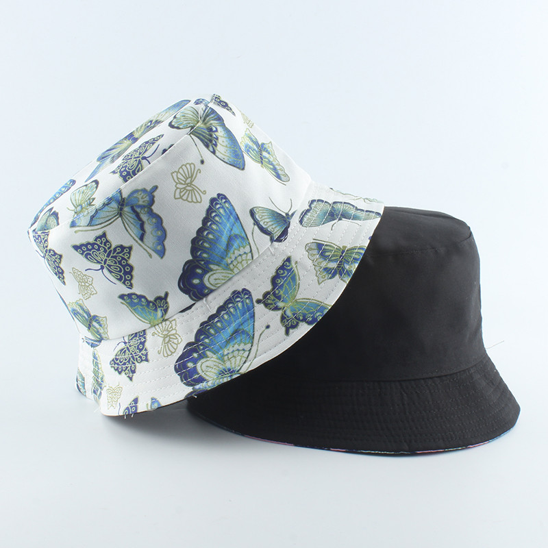 New Fashion Vintage Butterfly Print Pălării de găleată pentru femei Panama Vară Pălărie de pescuit reversibilă Hip Hop Bucket Cap Chapeau Femme