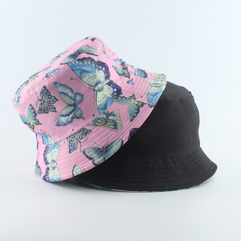 New Fashion Vintage Butterfly Print Pălării de găleată pentru femei Panama Vară Pălărie de pescuit reversibilă Hip Hop Bucket Cap Chapeau Femme