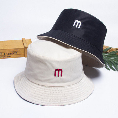 Obojstranné nosenie, výšivka M, panamský klobúk, muži, ženy, letná čiapka, hip hop, plážová čiapka, ženy, outdoorová čiapka, rybársky klobúk