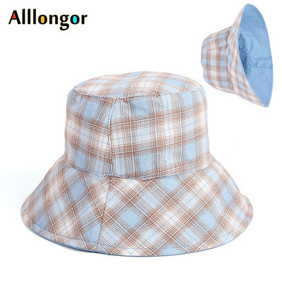 Panama női vödörsapka 2023 alkalmi megfordítható kockás mintás nyári sapka Bob Chapeau Femme horgászsapka Fisherman Bucket Sun Hat