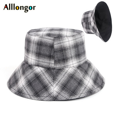 Panama női vödörsapka 2023 alkalmi megfordítható kockás mintás nyári sapka Bob Chapeau Femme horgászsapka Fisherman Bucket Sun Hat