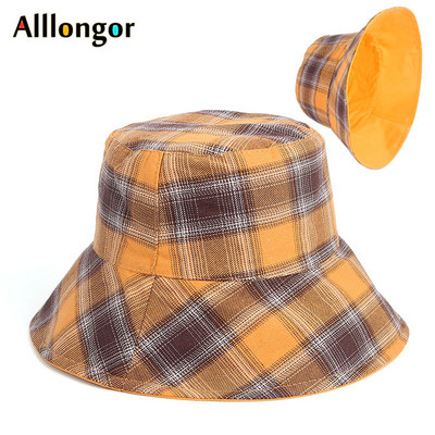 Panama női vödörsapka 2023 alkalmi megfordítható kockás mintás nyári sapka Bob Chapeau Femme horgászsapka Fisherman Bucket Sun Hat