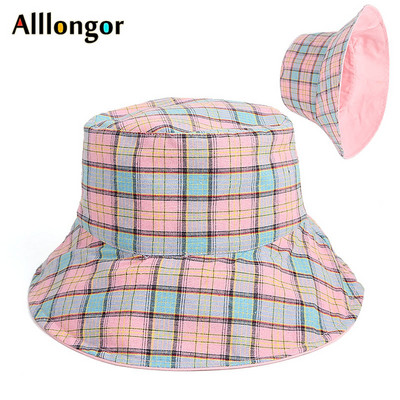 Panama női vödörsapka 2023 alkalmi megfordítható kockás mintás nyári sapka Bob Chapeau Femme horgászsapka Fisherman Bucket Sun Hat