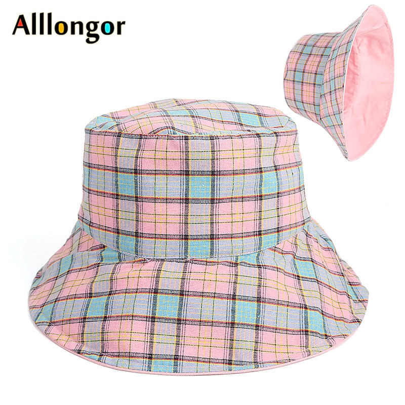 Panama női vödörsapka 2023 alkalmi megfordítható kockás mintás nyári sapka Bob Chapeau Femme horgászsapka Fisherman Bucket Sun Hat