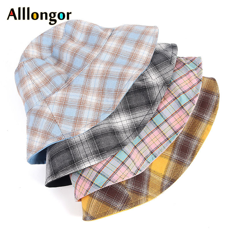 Panama női vödörsapka 2023 alkalmi megfordítható kockás mintás nyári sapka Bob Chapeau Femme horgászsapka Fisherman Bucket Sun Hat