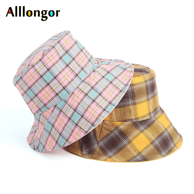 Panama női vödörsapka 2023 alkalmi megfordítható kockás mintás nyári sapka Bob Chapeau Femme horgászsapka Fisherman Bucket Sun Hat