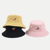 Unisex ljetni pamučni šešir s kantom Slatka ribarska kapa s izvezenim voćem od mangostina, jednobojna vanjska široka oboda za sunčanje