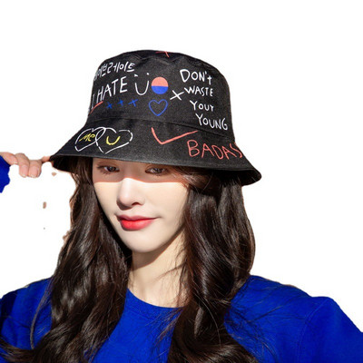 Cool modna noćna kapa Modni šešir Graffiti Hip Hop Bucket šešir Unisex ribarski šešir Waway korejski uniseks šešir za par Pokloni