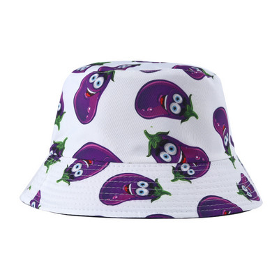 Unisex Bob Cap Fashion Fruit spausdinta dvipusė kibiras Hat Moteriška Vyriška Sulankstoma nuo saulės apsauganti kepuraitė Hip Hop kepuraitės žvejo kepurės