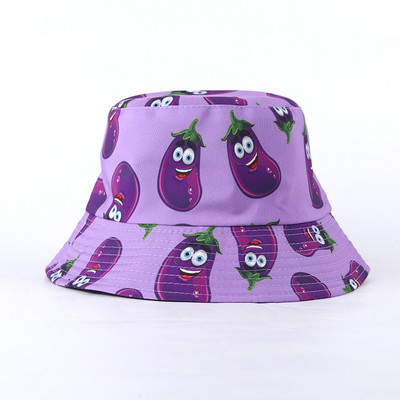 Unisex Bob Cap Fashion Fruit spausdinta dvipusė kibiras Hat Moteriška Vyriška Sulankstoma nuo saulės apsauganti kepuraitė Hip Hop kepuraitės žvejo kepurės