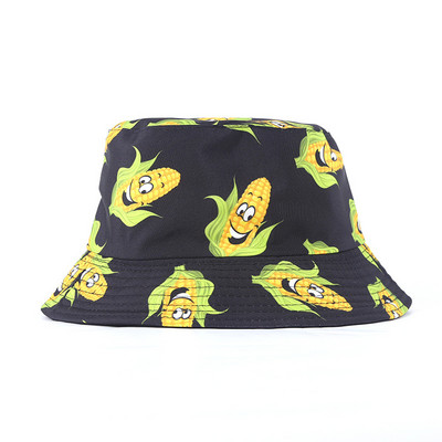 Unisex Bob Cap Fashion Fruit spausdinta dvipusė kibiras Hat Moteriška Vyriška Sulankstoma nuo saulės apsauganti kepuraitė Hip Hop kepuraitės žvejo kepurės