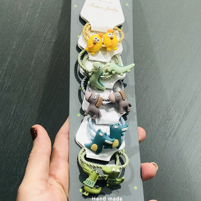 10Pcs/Set Životinje Cvijeće Dinosauri Dodaci za kosu Dječje gumice Gumice za kosu Elastične trake za kosu Traka za kosu Vezice Guma