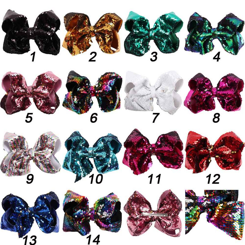 8" funde de păr reversibile cu paiete Agrafe de păr pentru copii, fete, cu paiete Jumbo, funde JoJo, accesorii de păr curcubeu