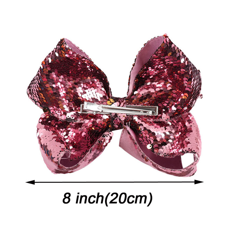 8" funde de păr reversibile cu paiete Agrafe de păr pentru copii, fete, cu paiete Jumbo, funde JoJo, accesorii de păr curcubeu