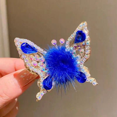 Modna pametna pokretna ukosnica s leptirom 3D kopča za kosu Plišana kuglica s vještačkim kamenčićima Svjetlucavo pokrivalo za glavu Drška za kosu Dodaci za kosu za slatku djevojku