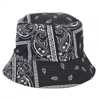 Pălărie de găleată de modă, anti-pilling, cupola plată, respirabilă, în stil etnic retro, imprimare, pălărie de pescuit, pălărie de pescar, versatilă