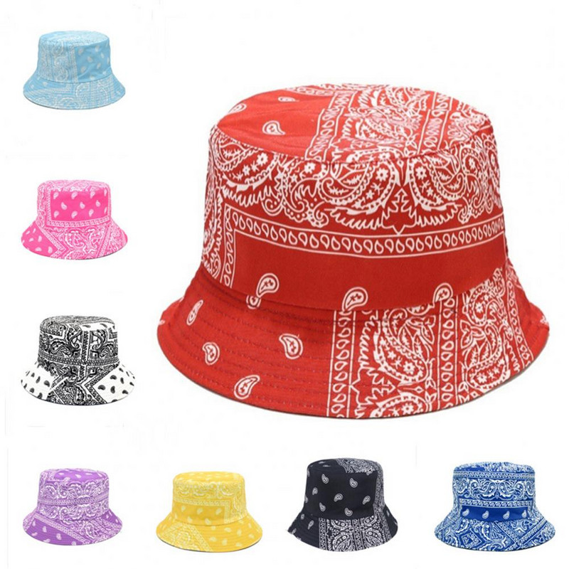 Pălărie de găleată de modă, anti-pilling, cupola plată, respirabilă, în stil etnic retro, imprimare, pălărie de pescuit, pălărie de pescar, versatilă