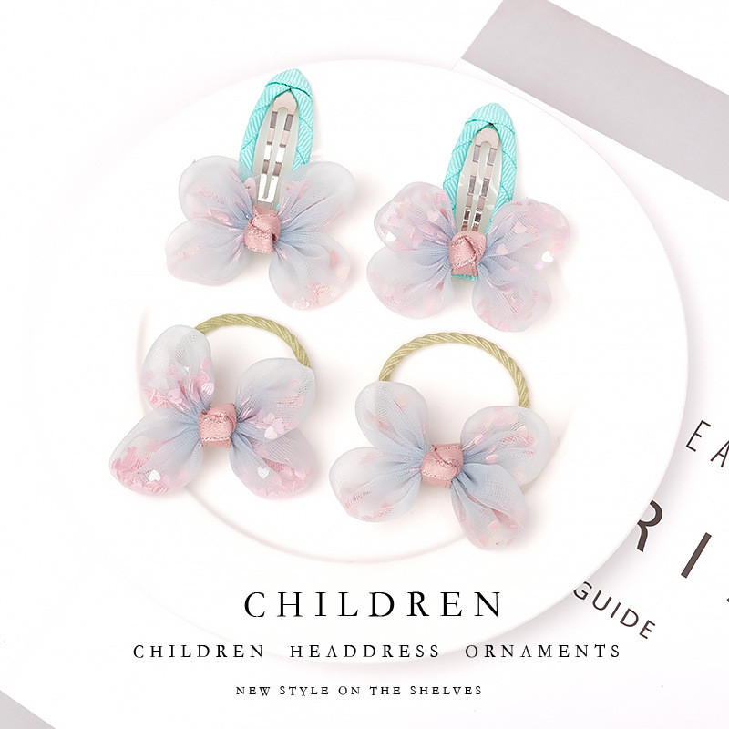 4 bucăți/set fete stil coreean cu paiete plasă fundă agrafă de păr flori pentru bebeluși agrafă BB ac de păr coafură pentru copii accesorii de păr la modă