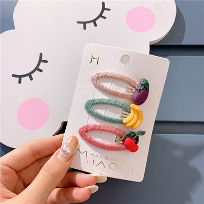 3 bucăți copii coreeni simpli drăguț fructe legume oval BB clip dulce fete prințesă moda țesătură agrafe accesorii pentru păr