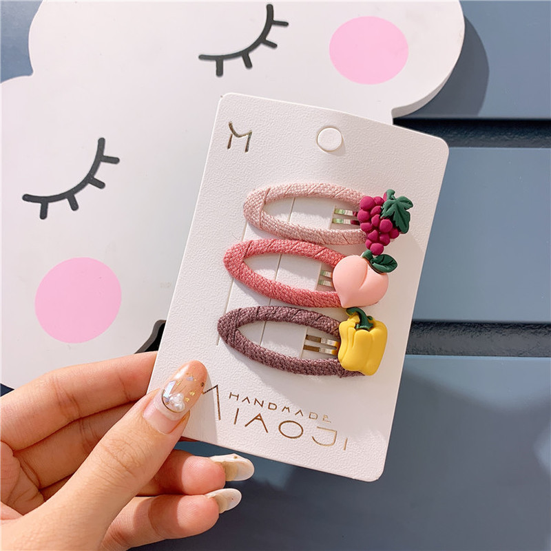 3 bucăți copii coreeni simpli drăguț fructe legume oval BB clip dulce fete prințesă moda țesătură agrafe accesorii pentru păr