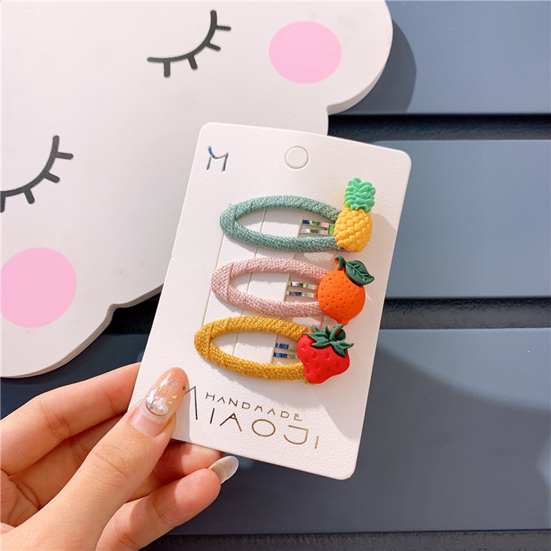 3 bucăți copii coreeni simpli drăguț fructe legume oval BB clip dulce fete prințesă moda țesătură agrafe accesorii pentru păr
