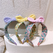 Proljeće 2023., nova modna korejska dječja cvjetna tkanina, široka traka za kosu, slatka djevojka, princeza, slatke zečje uši, dodaci za kosu