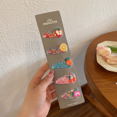 5 komada slatke životinjske kopče za kosu u novom stilu za djecu Prozirni kauč u boji BB ukosnice s resama Bočna kopča Djevojački dodaci za kosu s voćem