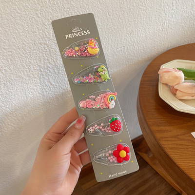 5 komada slatke životinjske kopče za kosu u novom stilu za djecu Prozirni kauč u boji BB ukosnice s resama Bočna kopča Djevojački dodaci za kosu s voćem