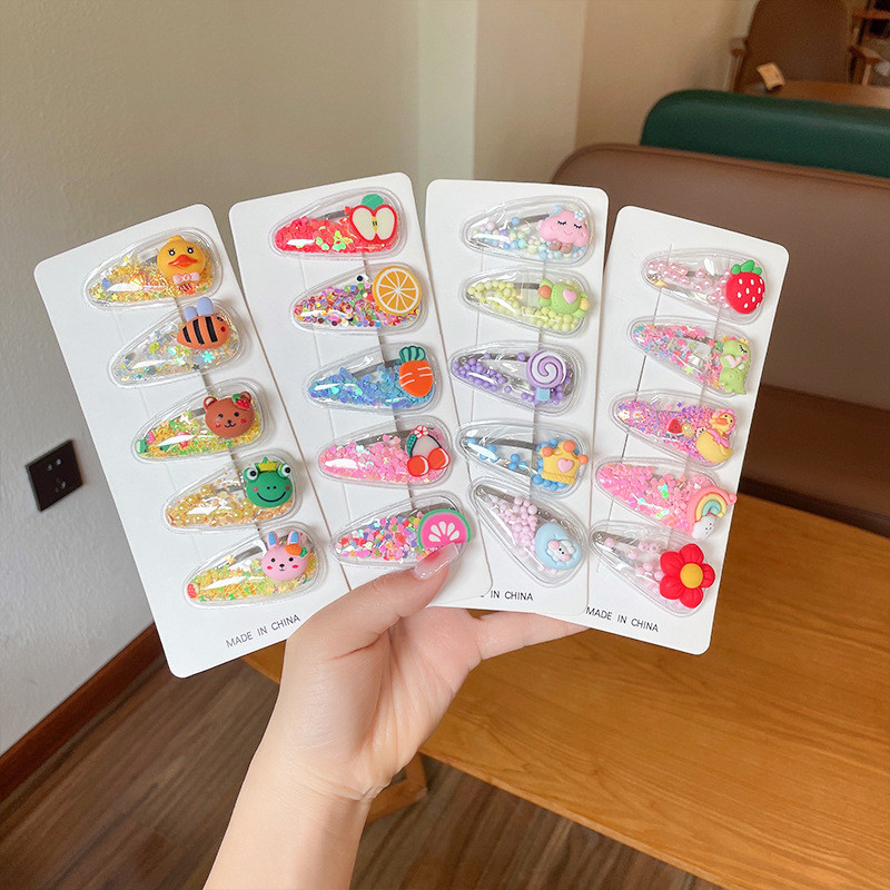 5 komada slatke životinjske kopče za kosu u novom stilu za djecu Prozirni kauč u boji BB ukosnice s resama Bočna kopča Djevojački dodaci za kosu s voćem