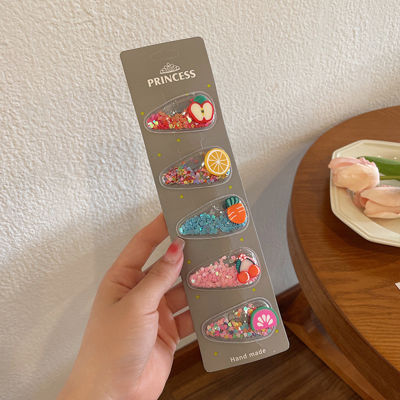 5 komada slatke životinjske kopče za kosu u novom stilu za djecu Prozirni kauč u boji BB ukosnice s resama Bočna kopča Djevojački dodaci za kosu s voćem