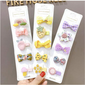 5/10 bucăți/Set agrafe de păr din pânză pentru copii mici, fundite drăguțe imprimate, flori, agrafe de păr pentru fete, accesorii de păr pentru copii