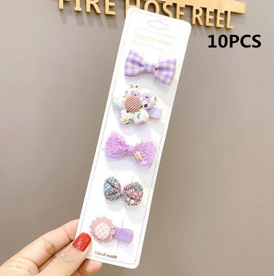 5/10 bucăți/Set agrafe de păr din pânză pentru copii mici, fundite drăguțe imprimate, flori, agrafe de păr pentru fete, accesorii de păr pentru copii